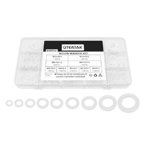 QTEATAK 800 Pcs White Nylon Flat Washer Assortment Kit for Electrical Connections on Household & Commercial Appliances, (M2 M2.5 M3 M4 M5 M6 M8 M10 M12)