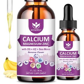 Calcium Magnesium Zinc Liquid Drops with Vitamin D3 K2, Sea Moss Extract, High Absorption Calcium Citrate Liquid Supplement for Bone, Muscles, Immune & Sleep Support, Banana Flavor - 1 Fl Oz (2 Pack)