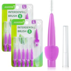 Amakos 12 Pcs Interdental Brush for Braces, Reusable Dental Brush for Teeth Cleaning Soft Flexible Bristles Dental Picks (1.4mm)