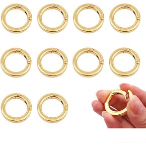 10PCS 28mm/1.1 Trigger Spring O Ring Alloy Round Carabiner Spring Snap Clips Hook Spring Keyring Buckle Fastener Circle Trigger Rings Firm Clasp or Keychains Keyrings Handbag Purse(Gold)