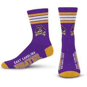 For Bare Feet FBF NCAA East Carolina Pirates 4 Stripe Deuce Crew Sock Team Color LARGE