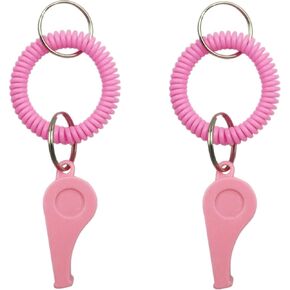 Whistle Keychain, 2 Pcs Emergency Whistle Bracelet Spring Whistle Keyring Blank Key Ring, Sport Whistle with Bracelet for Baggage DIY Name Tags, Pink