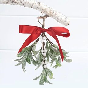 Rinlong Artificial Mistletoe Frosted Fake Mistletoe Decoration for Doorway Pick Hanging Mistletoe Christmas Ornament Fake Mistle Toe Hanging Ornament for Couple
