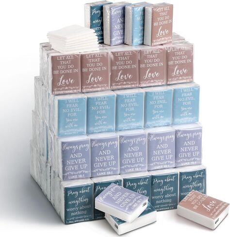 Seajan 120 Pack Christian Travel Tissues Bulk Tissues Travel Size Christian Bulk Gifts Individual Tissue Pack 3 Ply Bible Verse Tissue Pocket Tissue for Wedding Party Favor Homeless Gift(Plain Color) in Saudi Arabia