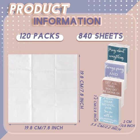 Seajan 120 Pack Christian Travel Tissues Bulk Tissues Travel Size Christian Bulk Gifts Individual Tissue Pack 3 Ply Bible Verse Tissue Pocket Tissue for Wedding Party Favor Homeless Gift(Plain Color) in Saudi Arabia