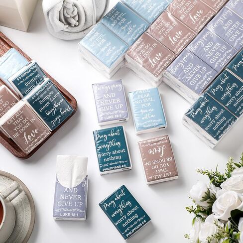 Seajan 120 Pack Christian Travel Tissues Bulk Tissues Travel Size Christian Bulk Gifts Individual Tissue Pack 3 Ply Bible Verse Tissue Pocket Tissue for Wedding Party Favor Homeless Gift(Plain Color) in Saudi Arabia