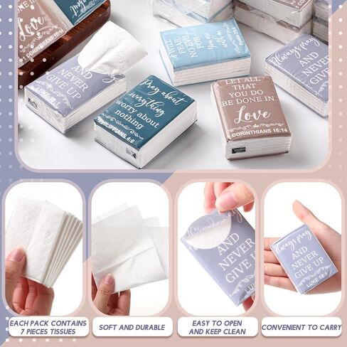 Seajan 120 Pack Christian Travel Tissues Bulk Tissues Travel Size Christian Bulk Gifts Individual Tissue Pack 3 Ply Bible Verse Tissue Pocket Tissue for Wedding Party Favor Homeless Gift(Plain Color) in Saudi Arabia