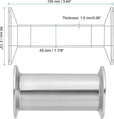 PATIKIL 2 1/2in OD Tri Clamps Tube, Sanitary Tri Clamps Spool Tube with 3in Ferrule Ends Sanitary Exhaust Pipe Tubing Flange Ferrule 304 Stainless Steel for Brewery,100mm/3.94in L in Saudi Arabia