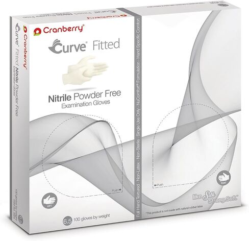 قفازات امتحان النتريل البيضاء الملائمة من Cranberry USA Cranberry Curve، علبة 1000، مقاس 8.0، 3.5 مل in Saudi Arabia