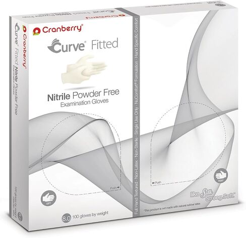 قفازات امتحان النتريل البيضاء الملائمة من Cranberry USA Cranberry Curve، علبة 1000، مقاس 8.0، 3.5 مل in Saudi Arabia
