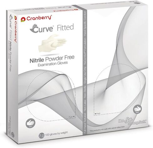 قفازات امتحان النتريل البيضاء الملائمة من Cranberry USA Cranberry Curve، علبة 1000، مقاس 8.0، 3.5 مل in Saudi Arabia