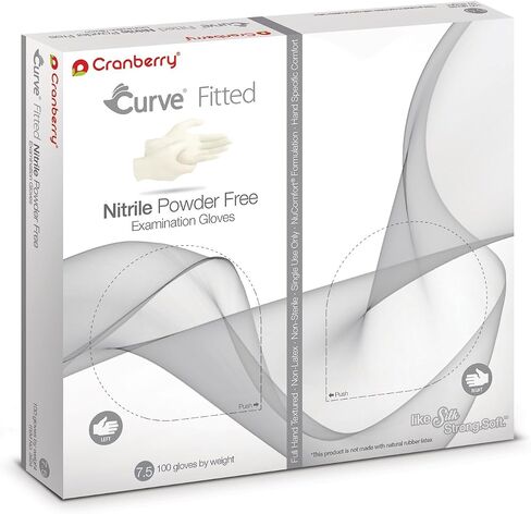 قفازات امتحان النتريل البيضاء الملائمة من Cranberry USA Cranberry Curve، علبة 1000، مقاس 8.0، 3.5 مل in Saudi Arabia
