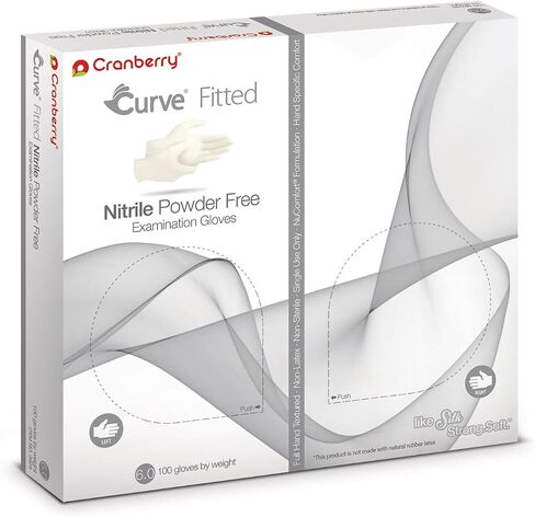 قفازات امتحان النتريل البيضاء الملائمة من Cranberry USA Cranberry Curve، علبة 1000، مقاس 8.0، 3.5 مل in Saudi Arabia