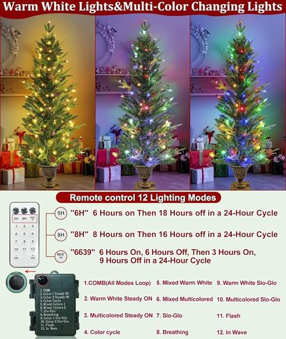 Realistic-Feel PE&Dual Color Change 4 Ft Fraser Fir Artificial Potted Christmas Tree, Timer 80 Warm White & Colored Light 12 Mode Remote Battery Operated Big Pinecones Xmas Tree Outdoor Porch Decor in Saudi Arabia