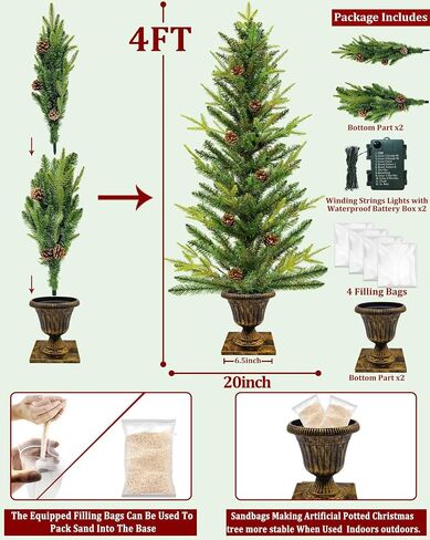 Realistic-Feel PE&Dual Color Change 4 Ft Fraser Fir Artificial Potted Christmas Tree, Timer 80 Warm White & Colored Light 12 Mode Remote Battery Operated Big Pinecones Xmas Tree Outdoor Porch Decor in Saudi Arabia