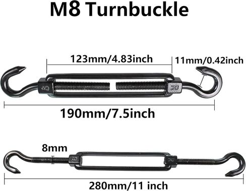 2PCS M8 الفولاذ المقاوم للصدأ وصلة ربط المقطورة هوك وخطاف، الموتر حبل الأسلاك الثقيلة، هوك التوتر وصلة ربط المقطورة قابل للتعديل لكابل الأسلاك، سلك الحديقة، سلك بوابة السياج، حبل خيمة، أسود in Saudi Arabia
