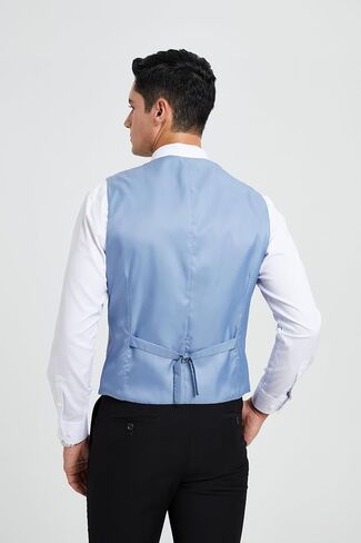 HISDERN Men's Suit Vest Plaid Dress Vest for Men Slim Fit Formal Business Waistcoat Tuxedo V-Ncek Solid Vest for Wedding in Kuwait