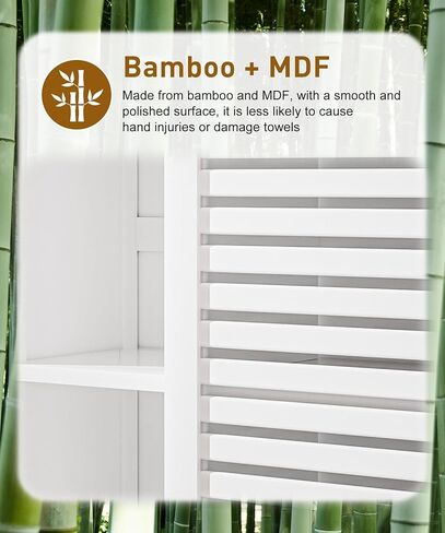 جدار خزانة الحمام من الخيزران مع بار المناشف، وخزانة الأدوية مع حجرة مفتوحة، ومنظم تخزين فوق المرحاض موفر للمساحة (الخيزران) in Kuwait