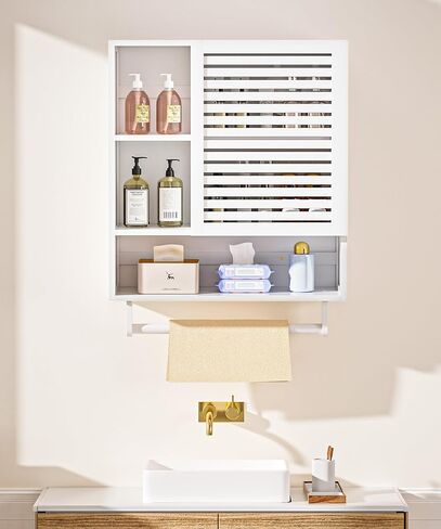 جدار خزانة الحمام من الخيزران مع بار المناشف، وخزانة الأدوية مع حجرة مفتوحة، ومنظم تخزين فوق المرحاض موفر للمساحة (الخيزران) in Kuwait