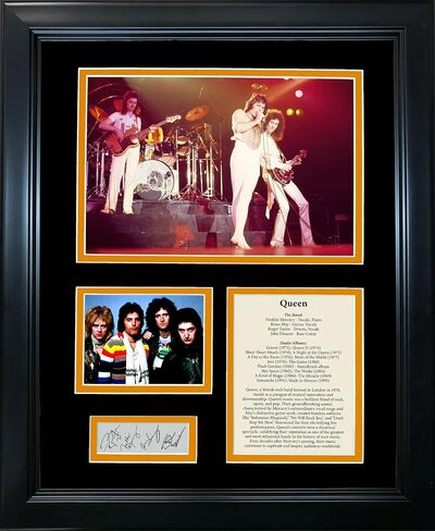 HOFSM.COM Hall of Fame تذكارات رياضية مؤطرة لفرقة Queen Band Discography فاكس منقوشة بالليزر توقيعات تلقائية مقاس 11 بوصة × 14 بوصة صورة موسيقية Sig Collage in Saudi Arabia