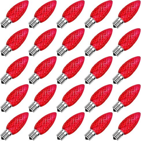 Meconard C9 Led Replacement Christmas Light Bulbs, C9 Shatterproof Led Bulbs for Christmas Indoor Outdoor String Lights, E17 Intermediate Base, Commercial Grade Holiday Bulbs, Red, 25Pack in Kuwait
