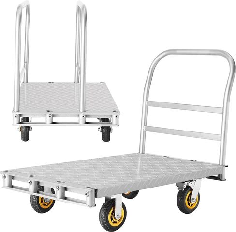 2IN1 Platform Truck Cart Heavy Duty Lumber Cart, Steel Panel Truck Cart w/360°Swivel Casters, 1Front and 2 Side Handrails Push Cart in Saudi Arabia