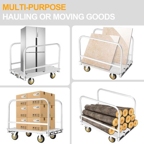 2IN1 Platform Truck Cart Heavy Duty Lumber Cart, Steel Panel Truck Cart w/360°Swivel Casters, 1Front and 2 Side Handrails Push Cart in Saudi Arabia