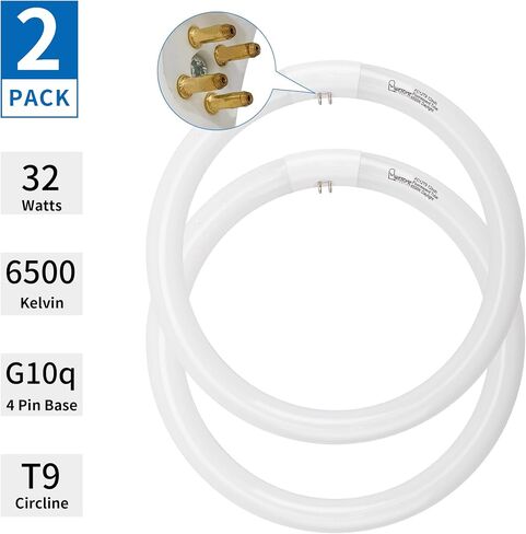 FC12T9/DL 32 Watts T9 Circline Fluorescent Light Bulb, 6500K Daylight, 12 Inch Round Fluorescent Bulb, 2250 Lumens, G10q 4 Pin Base, Circular Fluorescent Replacement Bulb - 2 Pack in Saudi Arabia