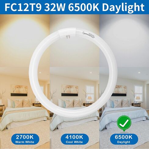 FC12T9/DL 32 Watts T9 Circline Fluorescent Light Bulb, 6500K Daylight, 12 Inch Round Fluorescent Bulb, 2250 Lumens, G10q 4 Pin Base, Circular Fluorescent Replacement Bulb - 2 Pack in Saudi Arabia