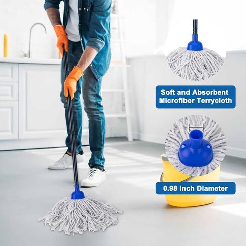 KeFanta Mop for Floor Cleaning,2 Pcs Cotton String Wet Mops Replacement Head Refill Compatible with Microfiber Cloth Mop & 0.8" Diameter Mop Handle(1 Handle & 2 Mop Heads) in Saudi Arabia
