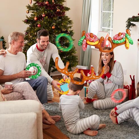 MGparty Christmas Inflatable Reindeer Antler Toss Game for Xmas Kids Teens Party Favors Supplies Outdoor Indoor Ring Toss Game in Kuwait