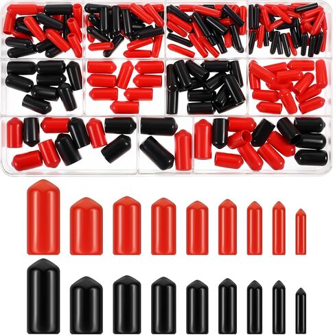 190 Pcs Rubber Bolt Caps Rubber End Caps Rubber Caps for Bolts Assortment Kit Vinyl End Caps Black and Red Screw Bolt Screw Rubber Thread Protector Safety Cover 9 Sizes from 1.5 to 10 Mm in Saudi Arabia