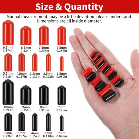 190 Pcs Rubber Bolt Caps Rubber End Caps Rubber Caps for Bolts Assortment Kit Vinyl End Caps Black and Red Screw Bolt Screw Rubber Thread Protector Safety Cover 9 Sizes from 1.5 to 10 Mm in Saudi Arabia