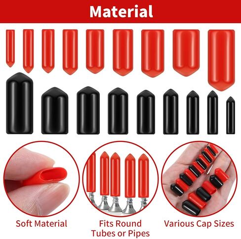 190 Pcs Rubber Bolt Caps Rubber End Caps Rubber Caps for Bolts Assortment Kit Vinyl End Caps Black and Red Screw Bolt Screw Rubber Thread Protector Safety Cover 9 Sizes from 1.5 to 10 Mm in Saudi Arabia