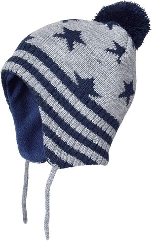 Somaler Toddler Boys Girls Winter Knit Hat with Earflap Kids Baby Fleece Lined Beanie Hat Pom Pom Ski Cap in Kuwait