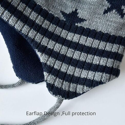 Somaler Toddler Boys Girls Winter Knit Hat with Earflap Kids Baby Fleece Lined Beanie Hat Pom Pom Ski Cap in Kuwait