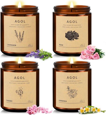 4 عبوات من الشموع المعطرة للمنزل، 28 أونصة 200 ساعة من الحرق، شموع الصويا الطبيعية بجرة العنبر، مجموعة شموع عطرية، هدية شموع للنساء والرجال وأعياد الميلاد وعيد الشكر والكريسماس والمنتجعات الصحية والنوم واليوجا والقراءة in Saudi Arabia