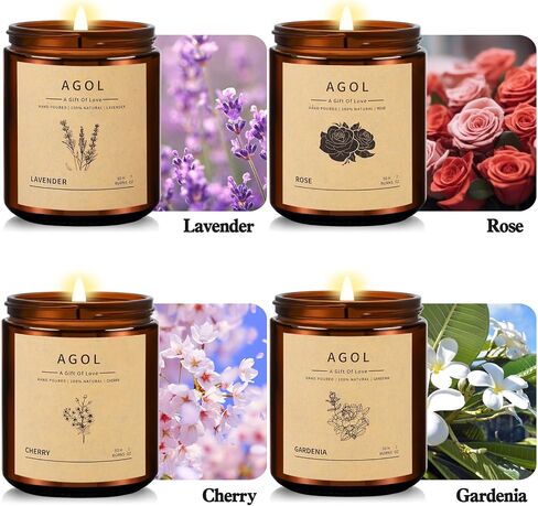 4 عبوات من الشموع المعطرة للمنزل، 28 أونصة 200 ساعة من الحرق، شموع الصويا الطبيعية بجرة العنبر، مجموعة شموع عطرية، هدية شموع للنساء والرجال وأعياد الميلاد وعيد الشكر والكريسماس والمنتجعات الصحية والنوم واليوجا والقراءة in Saudi Arabia