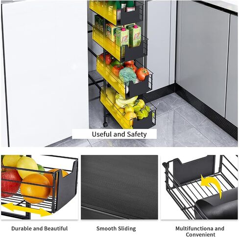WHIFEA 5 Tier Slim Rolling Cart with Drawers Pull-Out Design Corner Storage Shelf Organizer with Wheels Metal Storage Shelving Unit for Narrow Space,Kitchen, Bedroom, Bathroom, Home Office in Saudi Arabia