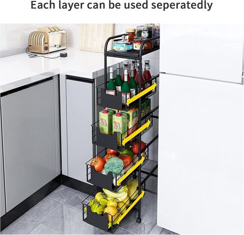 WHIFEA 5 Tier Slim Rolling Cart with Drawers Pull-Out Design Corner Storage Shelf Organizer with Wheels Metal Storage Shelving Unit for Narrow Space,Kitchen, Bedroom, Bathroom, Home Office in Saudi Arabia