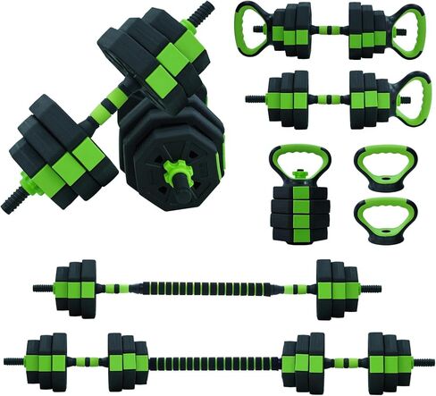 Adjustable Dumbbell Set, 4 in 1 Adjustable Kettlebell Set,44lbs/66lbs/88lbs Weight Set Used as Kettlebells, Barbell, Push up Stand for Home Gym,Green and Black,Octagon Head in Saudi Arabia