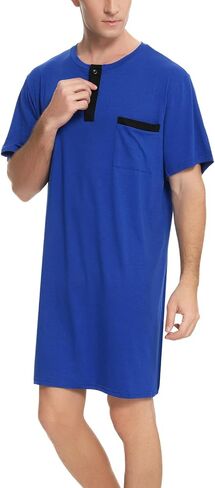 Men Short Sleeve Nightshirt Knee Length Nightgown Cotton Sleep Shirt Lounge Wear in Saudi Arabia
