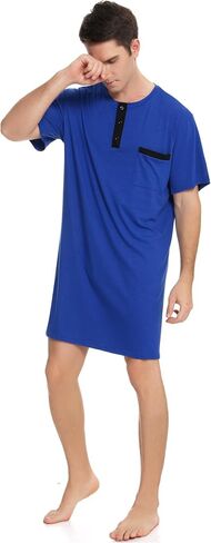 Men Short Sleeve Nightshirt Knee Length Nightgown Cotton Sleep Shirt Lounge Wear in Saudi Arabia