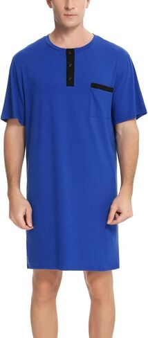 Men Short Sleeve Nightshirt Knee Length Nightgown Cotton Sleep Shirt Lounge Wear in Saudi Arabia