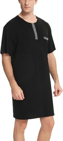Men Short Sleeve Nightshirt Knee Length Nightgown Cotton Sleep Shirt Lounge Wear in Saudi Arabia