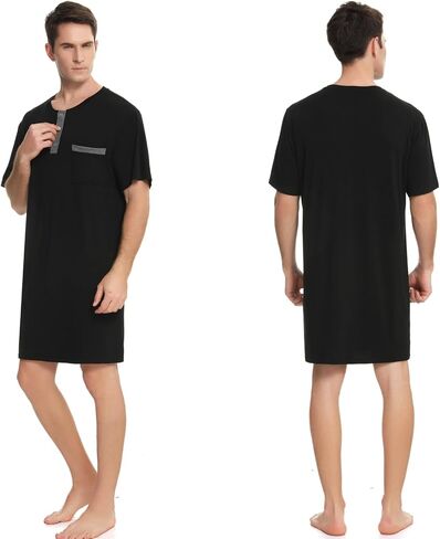 Men Short Sleeve Nightshirt Knee Length Nightgown Cotton Sleep Shirt Lounge Wear in Saudi Arabia
