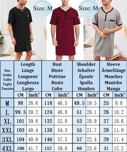 Men Short Sleeve Nightshirt Knee Length Nightgown Cotton Sleep Shirt Lounge Wear in Saudi Arabia