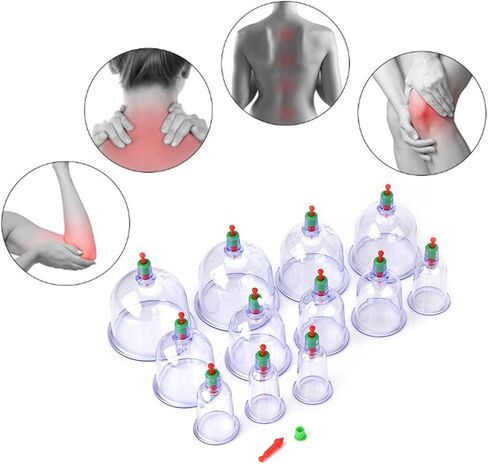مجموعة علاج تدليك الحجامة الصينية الشفافة 12 قطعة من Restokki - الصحة التقليدية - علاج الرعاية المطبق في المنزل - سيليكون صديق للبيئة in Kuwait