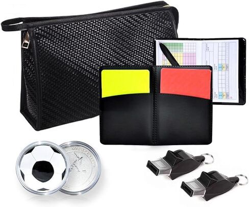 Soccer Football Referee kit, Including Referee Whistles Red Yellow Cards Pressure Gauge Decision Coins and Black Carrying Bag, Referee Accessories Set for School Family Sports Soccer Game in Saudi Arabia