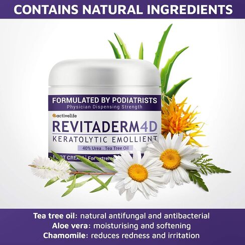 Revitaderm 4D Urea Cream, Deeply Moisturizes for Dry, Cracked Feet, Hands, Elbows and Knees, Ultra Repair Cream and Callus Remover For Feet, Free Pumice Stone Included, 4oz, 1 Pack in Saudi Arabia